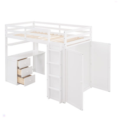 Loft Bed With Drawers,Desk,And Wardrobe