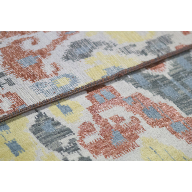 Wool Damask Area Rug in Black/Rust