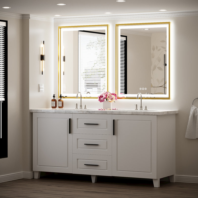 LED Bathroom Mirror With Lights, Frontlit & Backlit Lighted Bathroom Mirror with Anti Fog, Lighted Wall Mirrors,3 Colors Temperature,Dimmable