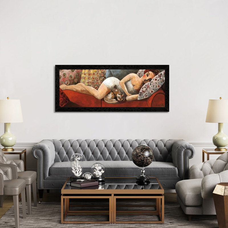 Siesta by Didier Lourenco - Panoramic Painting on Canvas, 182.88 cm H x 60.96 cm W, Black Framed
