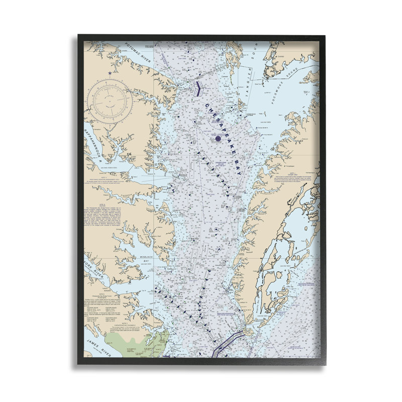 Chesapeake Bay Water Flow Map Coastal Cartographie par Daphne Polselli - impression, Giclée encadrée noir minuit