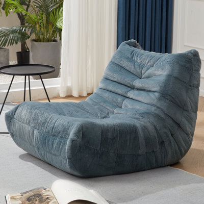 Canapé à billes en fausse fourrure à accoudoirs à compression sans accoudoirs, méridienne ergonomique modulaire en mousse à mémoire de forme pour adultes, chambre à coucher, bureau de dortoir, peluche bleu-gris