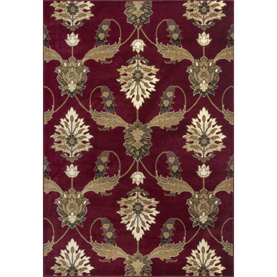 Tapis rouge / beige / olive en polypropylène tissé à la main 7 pi 7 po Baqir Ikat