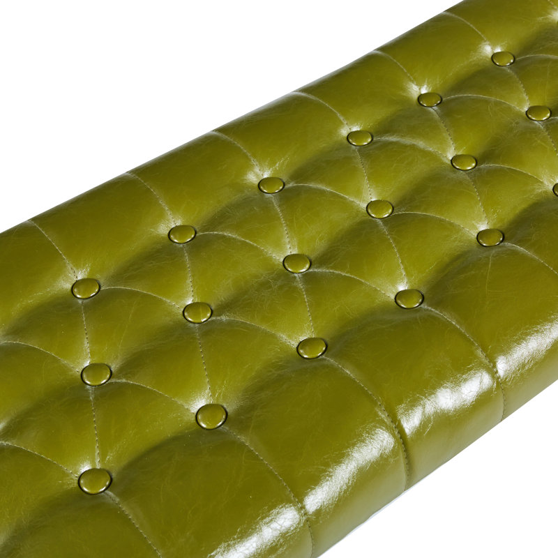 Olmsted Faux Leather Bench with Metal Legs, Green