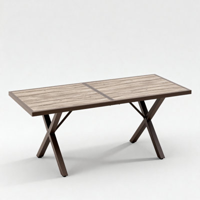 63" Aluminum Patio Dining Table for 6, Waterproof All-Season Outdoor Table, Wood-Look E-Coated, Brown