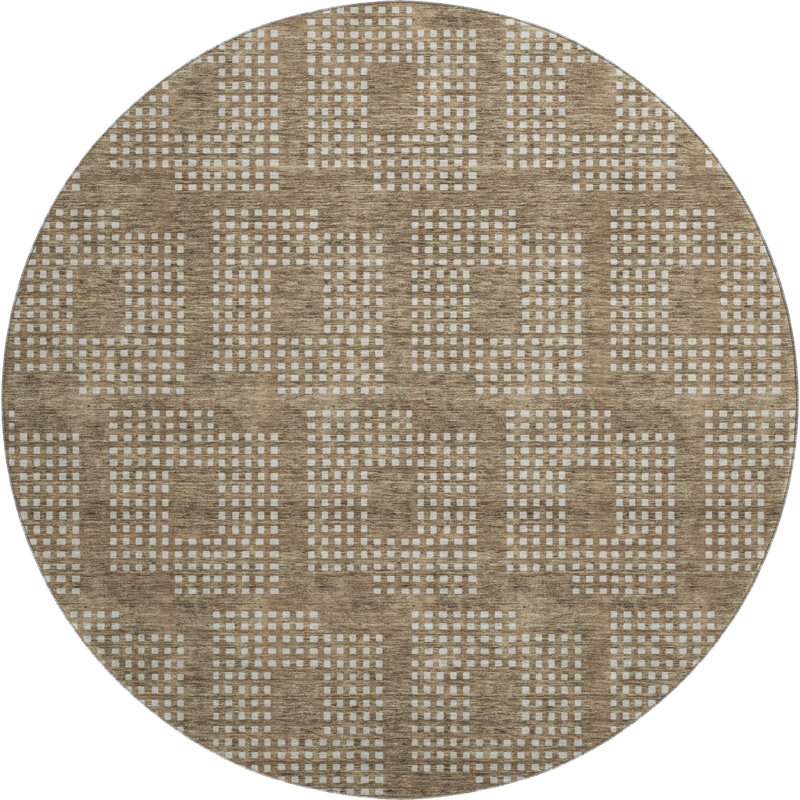 Premium Machine Washable Prisco Brown Rug, Round 8'