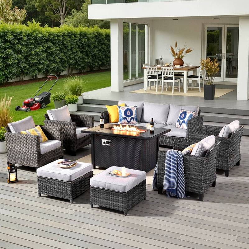Allcot 9 - Person Patio Conversation Set with Cushions, Light Gray