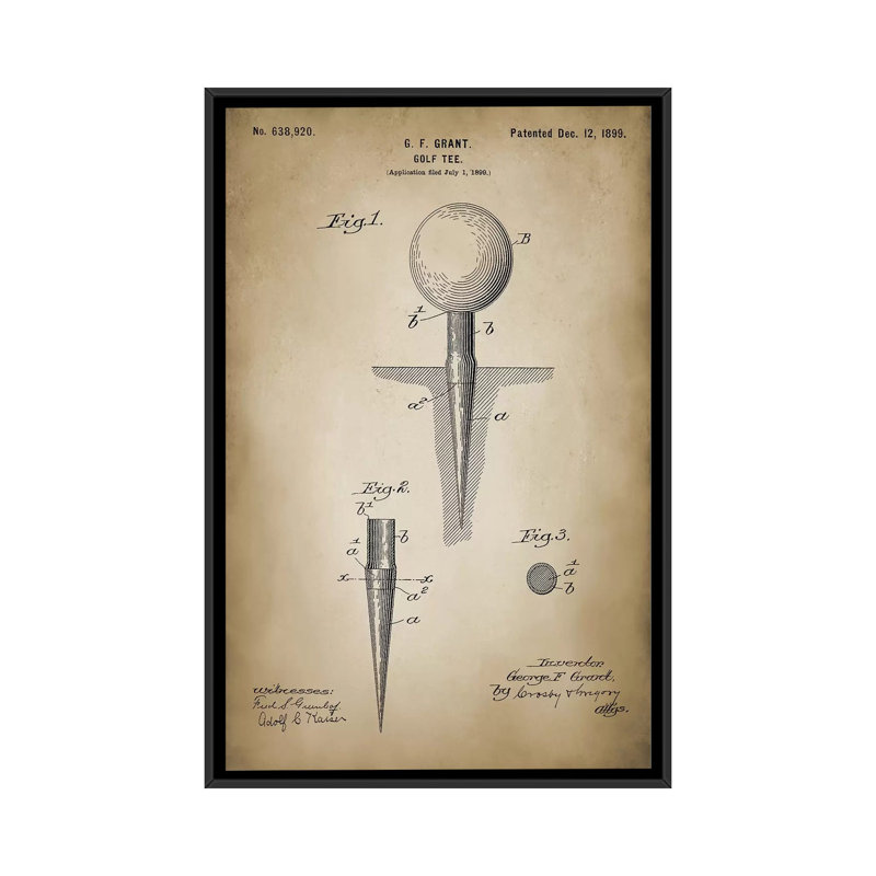 « golf tee », impression sur toile, H 26 po x l 18 po x P 1,5 po, Toile avec cadre noir, Pas de tapis