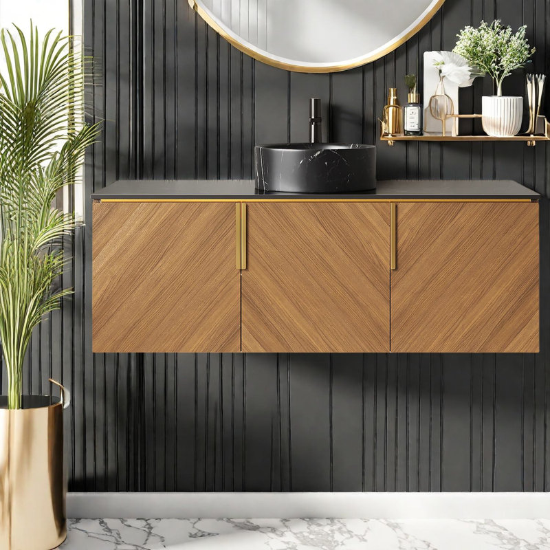 Spacieux meuble-lavabo moderne avec lavabo, finition chêne brun durable