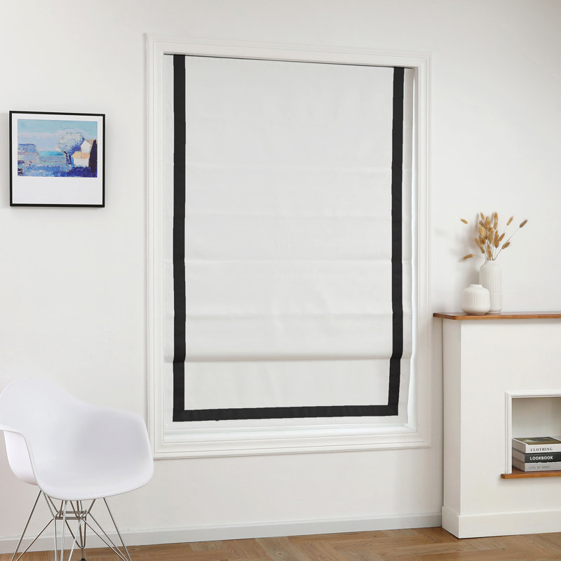 Store romain 100% occultant sans cordon avec bordure en ruban, Noir, L 32 po x L 64 po