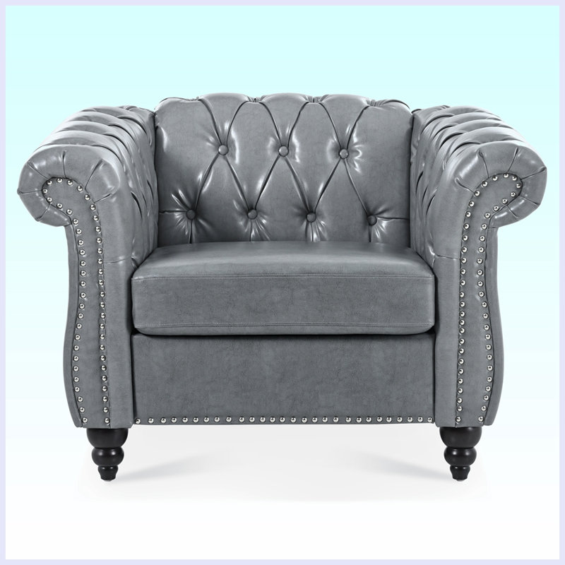Fauteuil demi-tonneau Hedger, Similicuir gris