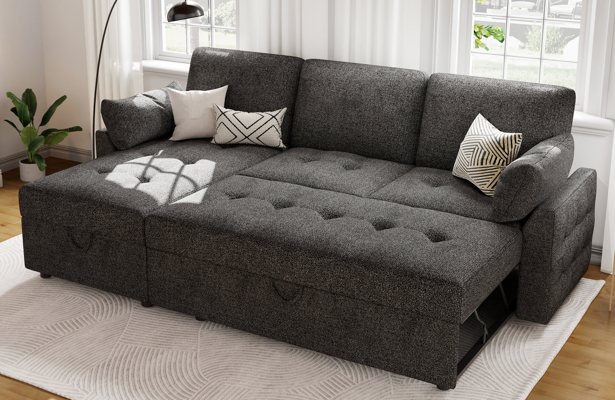 Loveseat Sofa with Throw Pillows, Modern Tufted Upholstered 2