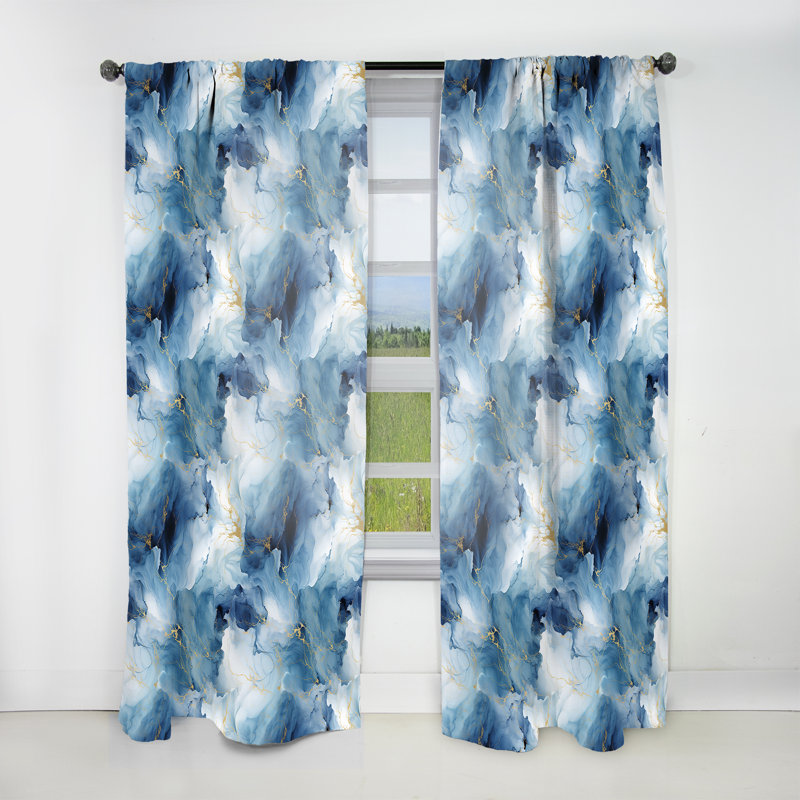 Rideau obscurcissant bleu marbré - 1 panneaux, L 52 po x L 90 po