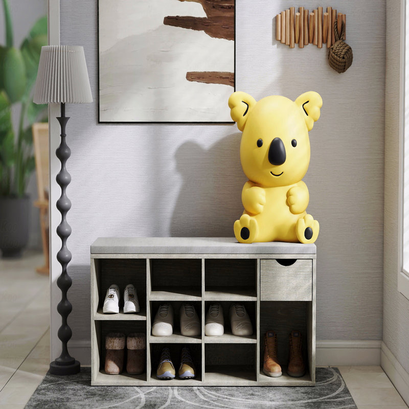 Banc de rangement pour chaussures, banc de rangement, banc de hall d'entrée avec coussin rembourré, tiroir et compartiments ouverts, banc avec rangement, banc à chaussures à 3 niveaux