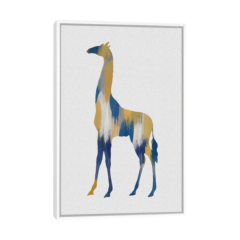 Girafe bleue et jaune - impression, H 60 po x l 40po x P 1,5 po, Toile blanche encadrée