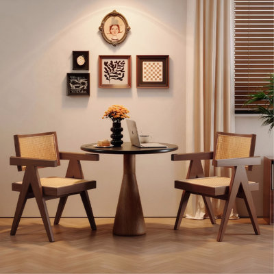 Mid Century Dining Chairs Set Of 2, Rattan Accent Chairs, Comfy Armchairs, Brown