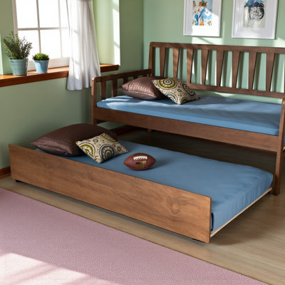 Sailor a modern and contemporary transitional wood twin size bunk bed finished in walnut brown by Millwood Pines