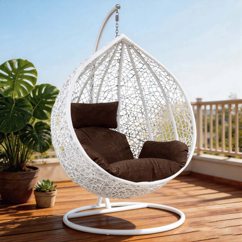 Naperon Garden Swing Chair with Stand, White/Brown