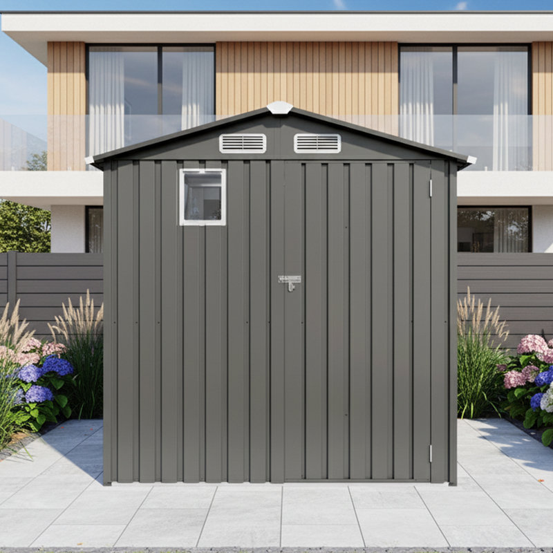 6' W× 3.6'D Metal Storage Shed - Lockable, Peaked Roof & Window - Outdoor Tool Storage, Gray