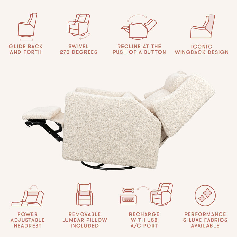 Kiwi Plus Power Glider Recliner w/ Power Headrest, Almond Teddy Loop