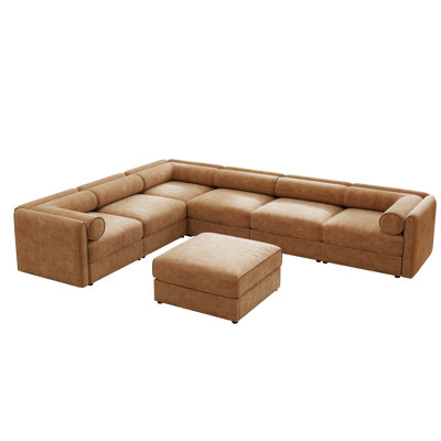 Modern 6-Piece Modular Sectional Sofa with Storage Soft Chenille Fabric Contemporary Cylindrica Design for Living Room
