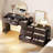 Charging Station And LED Light, 67" Rotatable Vanity Desk With LED Light And Side Pockets, Makeup Table With 10 Fabric Drawers, Modern Home Office Desks-843766667