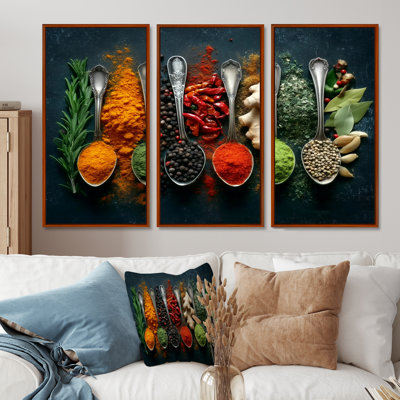 Orange And Green Colorful Spices  - Spices Large Wall Art Print Set