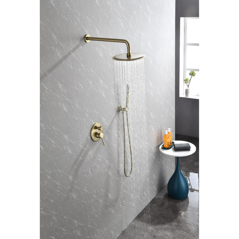 Brushed Gold Shower System For Bathroom, With 10" Stainless Steel Rain Head And Handheld Wall Mounted Faucet , High