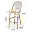 Tabouret de bar 29,5 po en rotin français d'extérieur, blanc et noir, structure en aluminium avec finition en bambou (ensemble de 2)