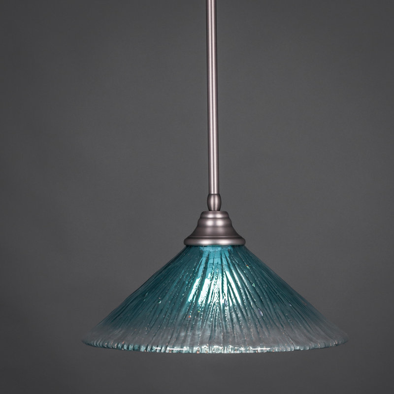 Stem Hung Pendant With Glass, Chrome, 16", Teal Crystal Glass