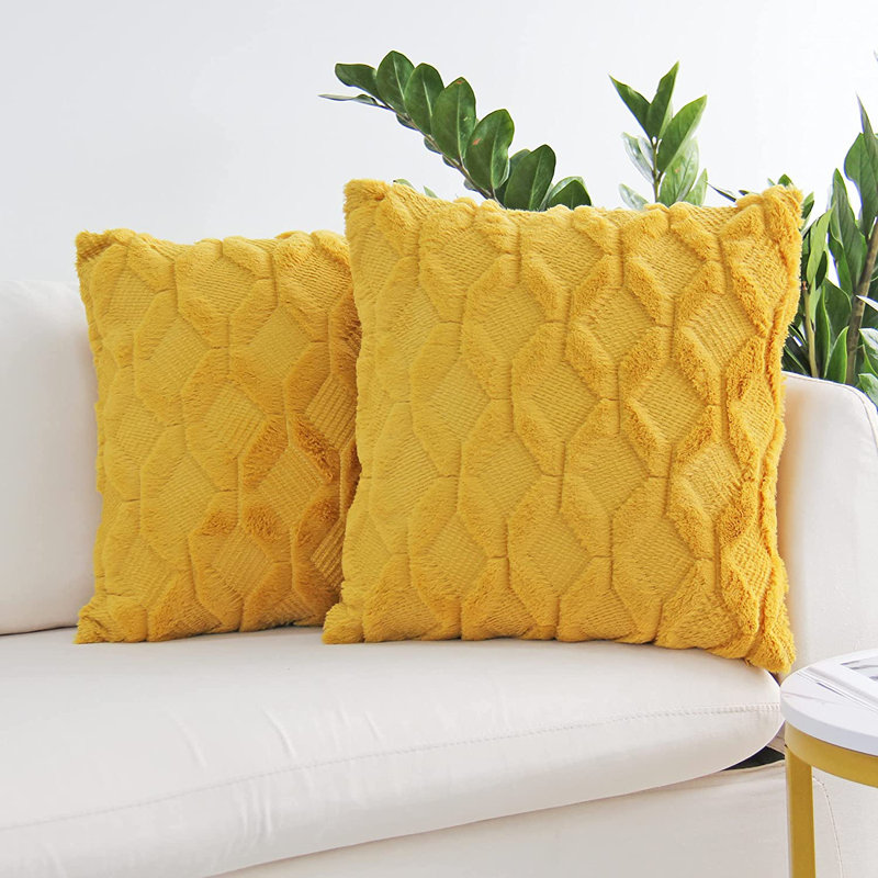 Mustard yellow throw pillow size 18"x18" set of 2 reversible square throw pillows 