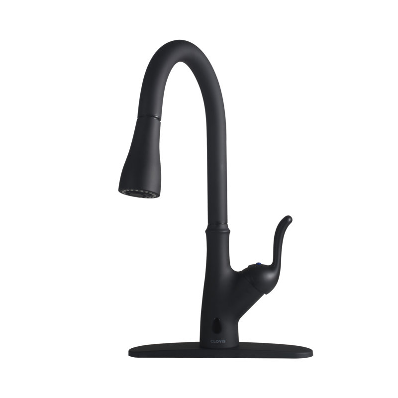 Robinet de cuisine rétractable à poignée simple Touch Down, Noir mat