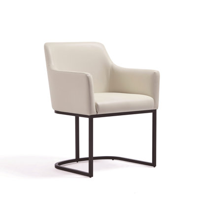 Serena Modern Vegan Leather Upholstered Steel Dining Arm Chair in Ivory