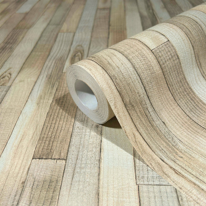 Rouleau de papier peint effet planche de bois Woods and Wicker Collection, Beige