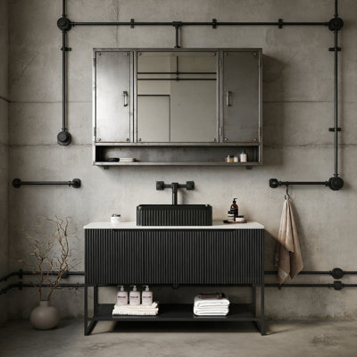 Bathroom Vanity with Sink, 3 Doors and Open Shelf