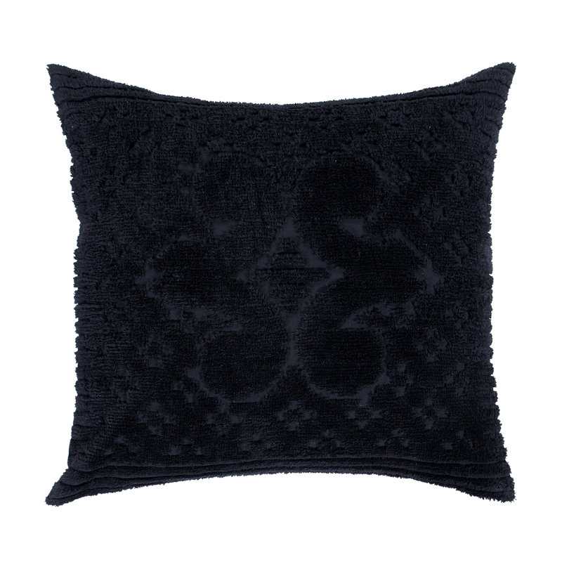 Taie décorative 100% coton et chenille touffetée Ashton Collection, conception à médaillon, respirante, certifiée OEKO-TEX, lavable à la machine, toutes saisons, 26 po x 26 po, noir