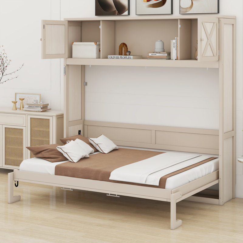 Lit escamotable avec armoires de rangement, Beige