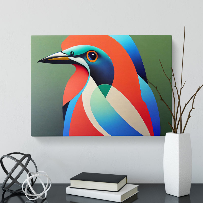 Angelical Kingfisher Bird Abstract - Wrapped Canvas, 40cm H x 60cm W x 3cm D