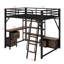 Lit mezzanine double avec bureau et lumière, lit mezzanine en métal avec tablettes de rangement, garde-robe et tiroirs-394762946