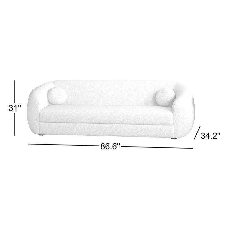 Magali 86.6" Japandi Style Boucle Fabric Sofa, White