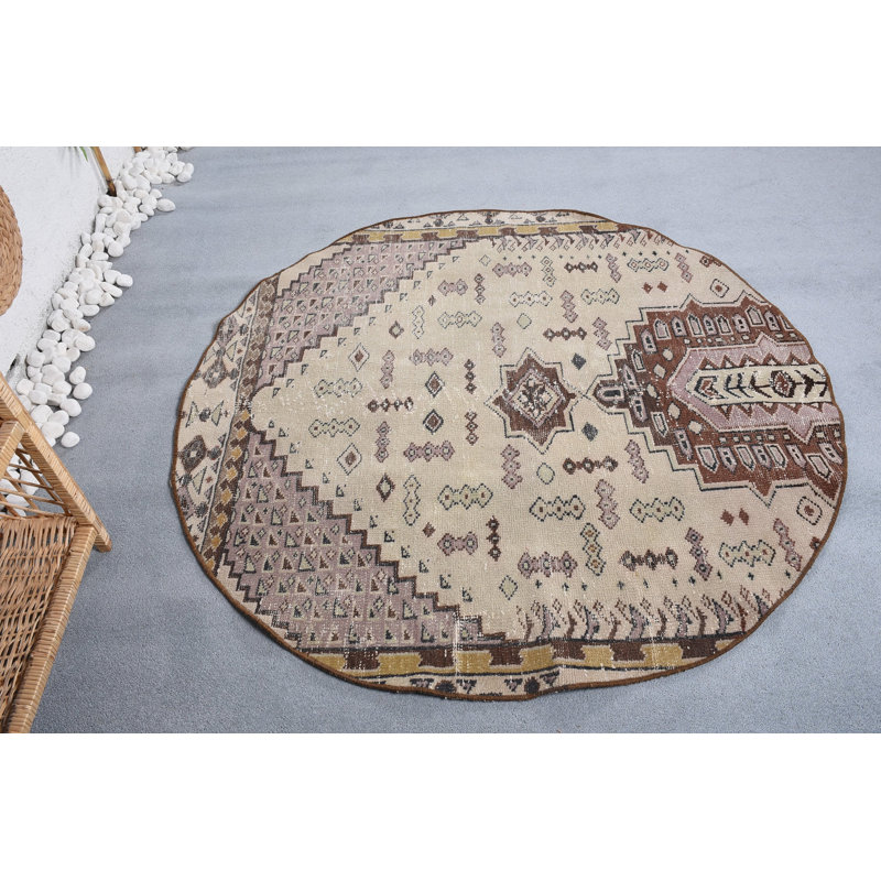 Tapis décoratif 4,6 x 4,7 pi, tapis turc, tapis Anatolian, tapis beige, tapis beige