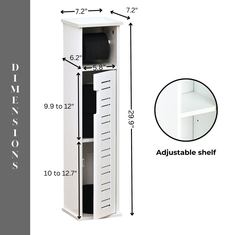 White MDF Slim Bathroom Toilet Paper Holder Cabinet