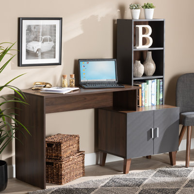 Caple Modern And Contemporary Two-Tone Walnut Brown And Dark Grey Finished Wood Storage Desk With Shelves by George Oliver