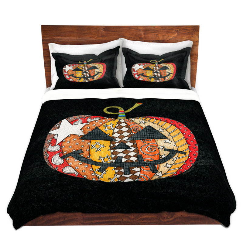 Ensemble de housse de couette citrouille, 1 housse simple + 1 taie standard, Noir / Orange