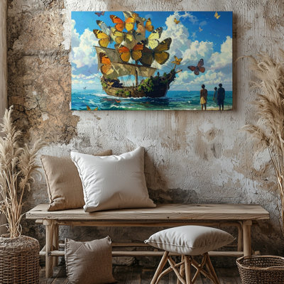 Art mural, voilier papillon, toile, nature, aventure