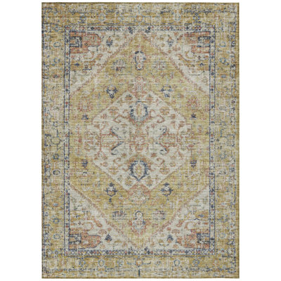 5' X 8' Wheat Terra Cotta And Black Oriental Washable Indoor Outdoor Area Rug