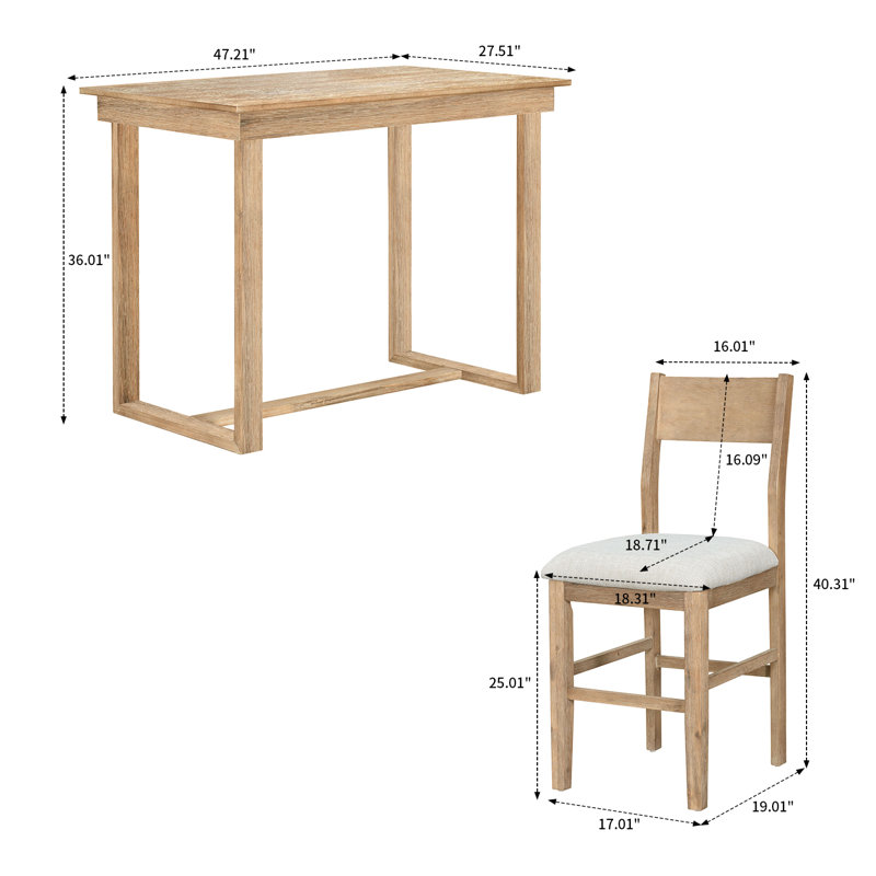 Jourki Practical Dining Table Set With rectangular Table leg frames and Four upholstered dining chairs, Natural