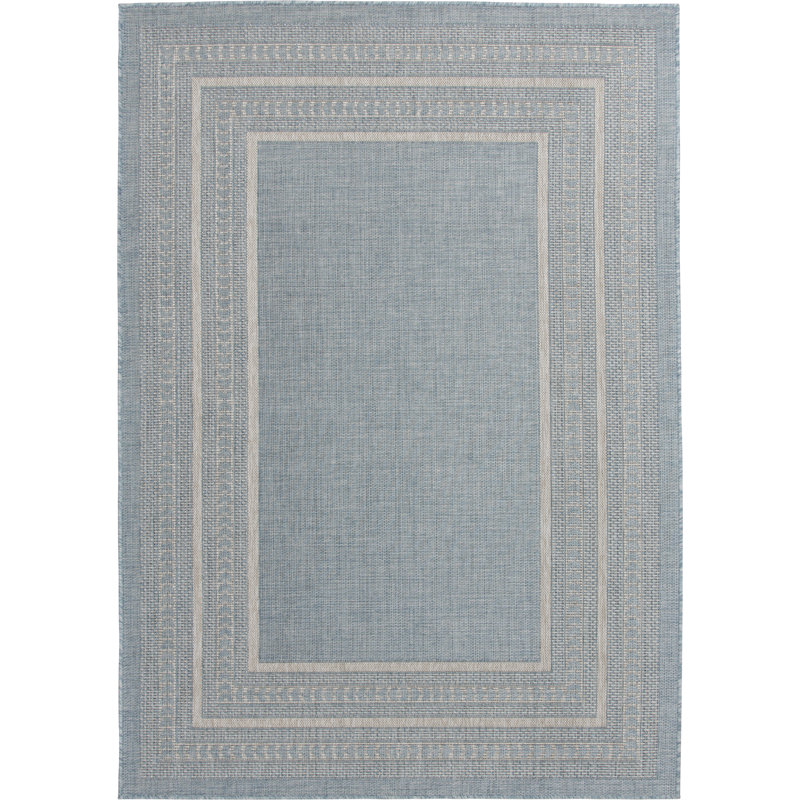Bay Isle Home Ceridwyn Sutton Light Blue Border Indoor/Outdoor Polypropylene Area Rug, Rectangle 7'10.5" x 9'10.1"