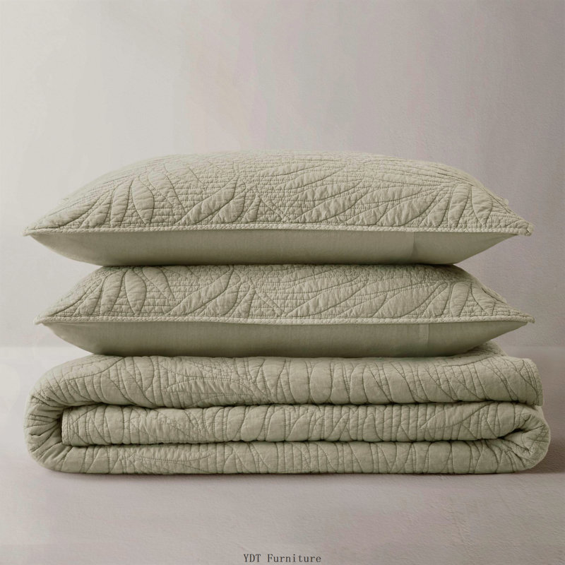 Ensemble de courtepointe en coton pour grand lit 3 pièces, sauge