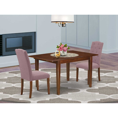 3-Piece Mahogany Finish Rectangular Solid Wood Top with Butterfly Leaf Dining Table Set
